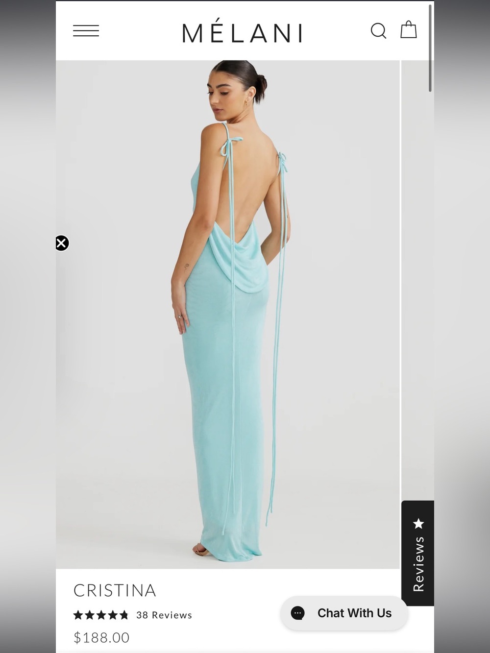 MELANI Backless Cowl Maxi Dress in Light Aqua - Picture 9 of 9